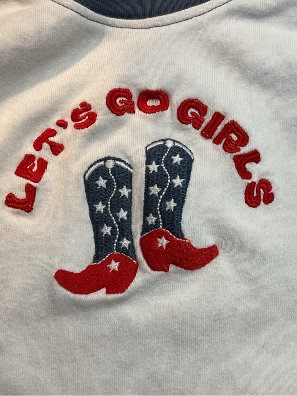 Messy Bun "Let's Go Girls" Raglan Tee Medium White Dusty Blue Cotton Graphic - Picture 3 of 5